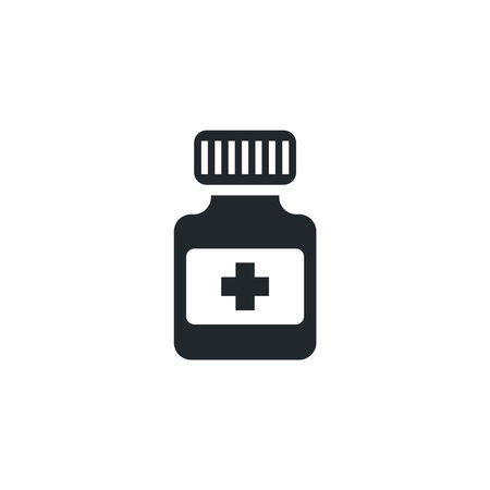 flat vector image isolated on white background, pill jar icon, medicines, black color silhouette for webのイラスト素材