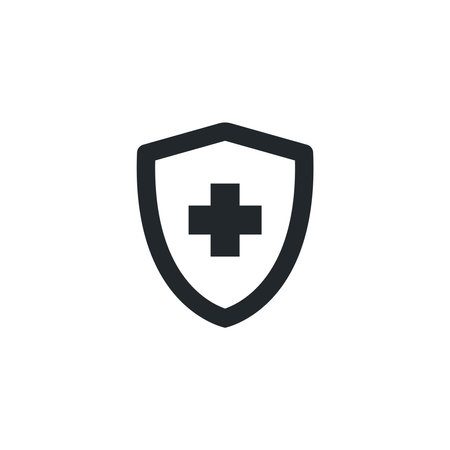 flat vector image on white background, shield icon with cross, healthcare and medicineのイラスト素材