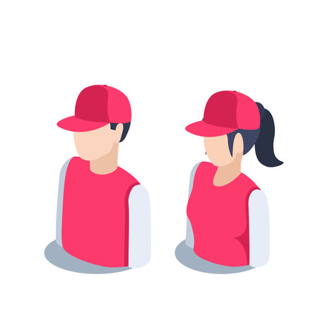 isometric vector illustration isolated on white background, icons of people in the form of a delivery man or a service workerのイラスト素材