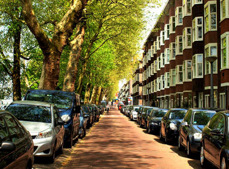 A typical beautiful street in Amsterdamの写真素材