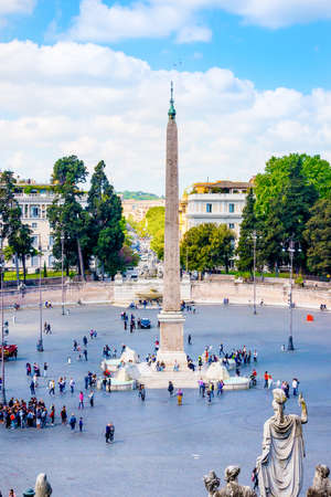 ROME, ITALY, 24 APRIL 2017. Piazza del Popolo with tourists sightseeing.のeditorial素材