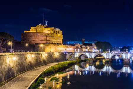 Sant Angelo Castle in Rome, Italy at night.の写真素材