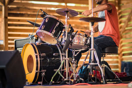 Drummer performing on stage.の写真素材