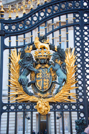 Close up the royal emblem on Buckingham palace entrance door.のeditorial素材