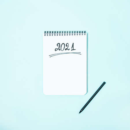Top view of empty notebook ready for New 2021 Year planing or wish listの写真素材