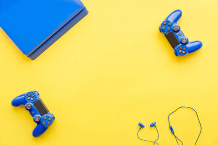 Modern toys - gaming controller, headphones, tv remote control, smart phone and computer keypad and mouse. Virtual reality gaming accessories.の写真素材