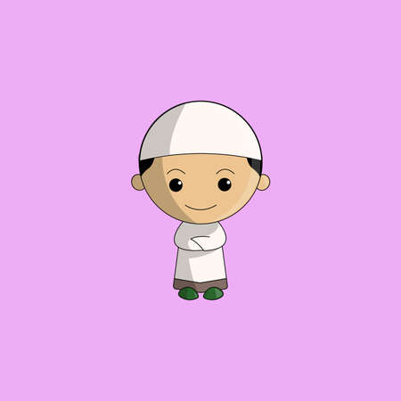 cute muslim boy character ilustration fit for mascot,icon and logoのイラスト素材