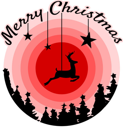 Merry Christmas and Happy New Year. Silhouette of a reindeer on a red background.のイラスト素材