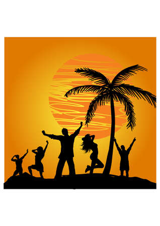 sunset people silhouetteのイラスト素材