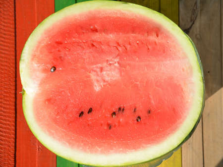 Whole watermelon on a multi colored backgroundの写真素材