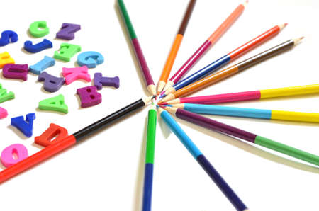color alphabet ABC with Multicolored pencilsの写真素材