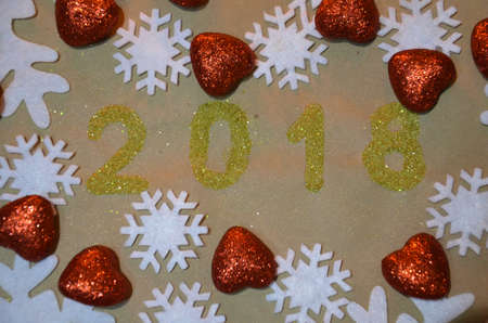 2018 with christmas decoration. concept of the new year and christmas. gold figures 2018 on the...
