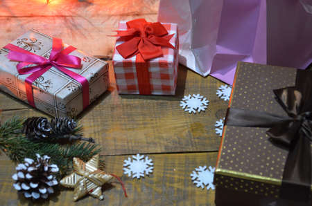 Presents and Gifts under Christmas Tree, Winter Holiday Concept