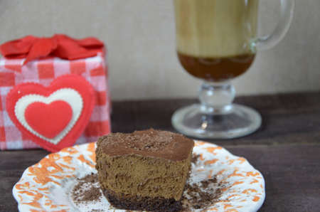cake-hearts, boxes with presents and a Cup of black coffee, congratulation with Valentine's day.の写真素材