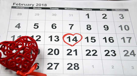 calendar with red mark on 14 February. Valentine's day conceptの写真素材