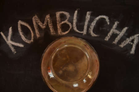 fermented drink, jun tea healthy natural probiotic in a glass jar.の写真素材