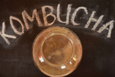 fermented drink, jun tea healthy natural probiotic in a glass jar.の写真素材