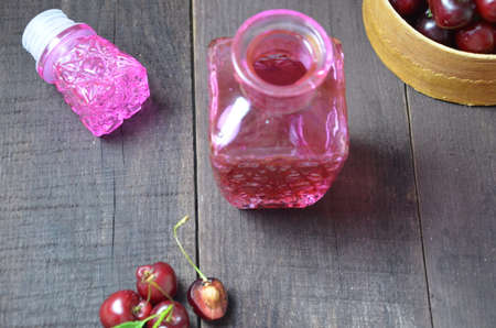 Cherry Drink Mulled Wine, horizontal, selective focus. cherry alcohol tincture. liquor.の写真素材