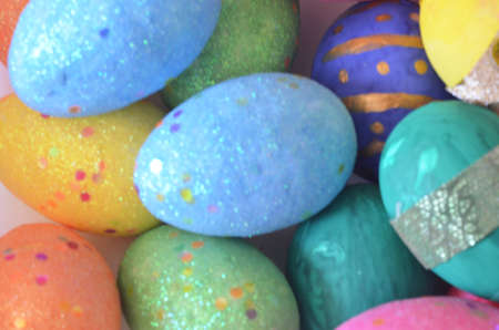 Colorful bright easter egg background, multi-colored balls. out of focus, blurryの写真素材
