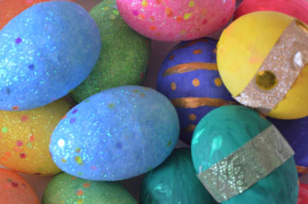 Colorful bright easter egg background, multi-colored balls. out of focus, blurryの写真素材