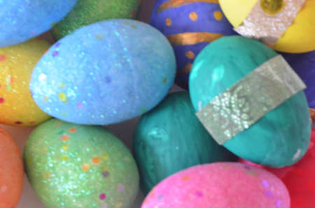 Colorful bright easter egg background, multi-colored balls. out of focus, blurryの写真素材