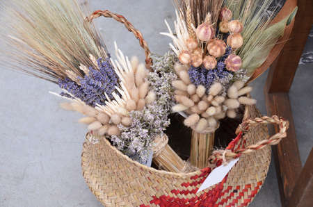 Dried lavender bouquet at local shop Romantic flower in paper wrapperの写真素材