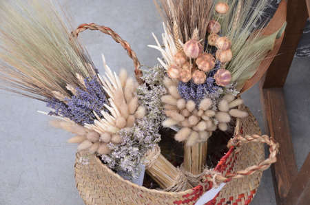 Dried lavender bouquet at local shop Romantic flower in paper wrapperの写真素材