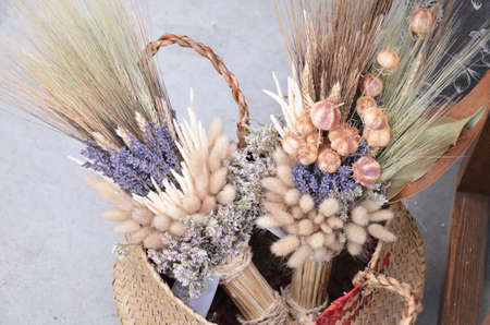 Dried lavender bouquet at local shop Romantic flower in paper wrapperの写真素材