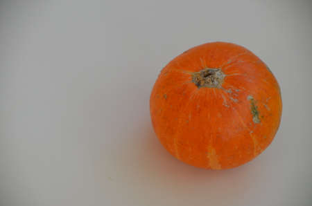 fresh orange pumpkin on a light yellow or orange background. autumn, harvest, thanksgiving or Hallowenの写真素材