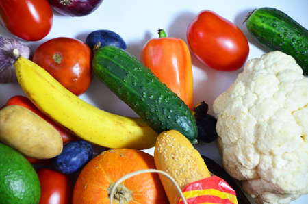 Close up of various colorful raw vegetables vegetarianism, healthy eating, food deliveryの写真素材