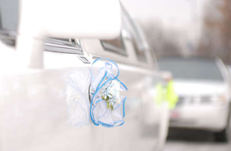 White wedding limousine decorationの写真素材