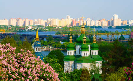 Panoramic view of the Vidubichi monastery, Kiev, Ukraineの写真素材