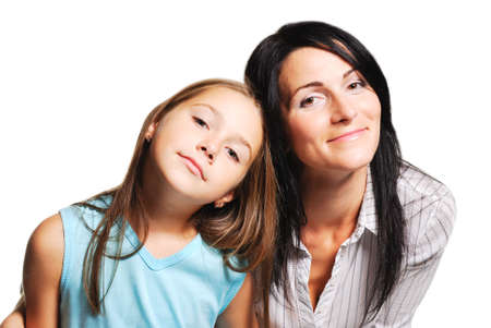 Mother with daughter on white backgroundの写真素材