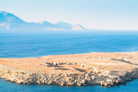 Beautiful south view with sea and mountainsの写真素材