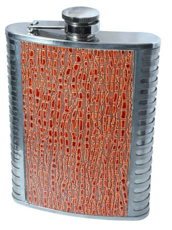 steel flask on a white background isolatedの写真素材