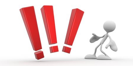 3d character responds to a  exclamation markの写真素材