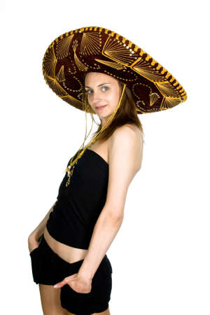 The young, beautiful girl in sombreroの写真素材