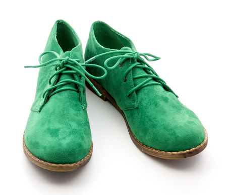 green, women's shoes on a white backgroundの写真素材