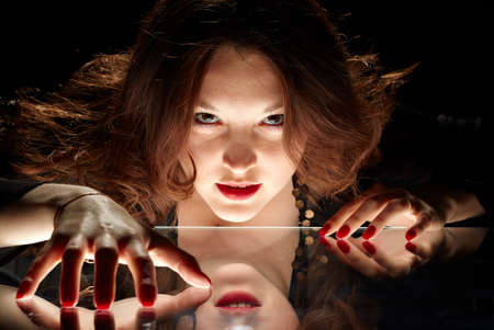 charming woman with penetrating glareの写真素材