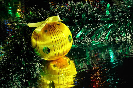 Beautiful christmas decorations with reflectionの写真素材