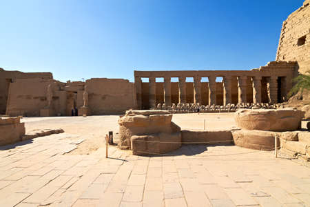 Alley of ram-headed sphinxes in the main court of Karnak temple of Amun, Egyptのeditorial素材