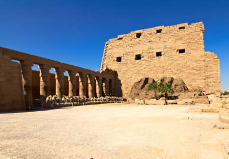 Alley of ram-headed sphinxes in the main court of Karnak temple of Amun, Egyptのeditorial素材