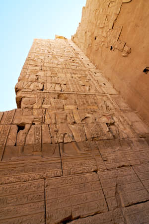 Part of a wall with hieroglyphs, Karnak temple, Egyptの写真素材