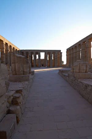 Processional Colonnade of Amenhotep III at dawn, Luxor Temple, Egyptの写真素材