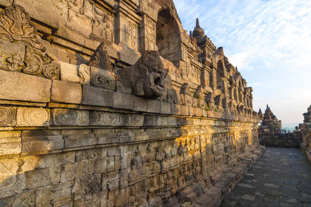 Borobudur temple corridors, Yogyakarta, Java island, Indonesiaの写真素材