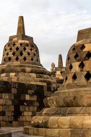 Borobudur temple stupas near Yogyakarta on Java island, Indonesiaの写真素材