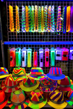 Colourfull and bright hats and beads for crazy nightpartyの写真素材