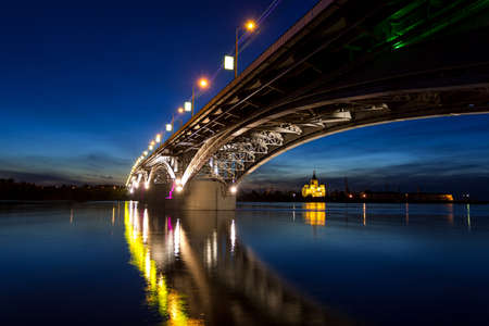Bridge at a quiet night in Nizhny Novgorodの写真素材