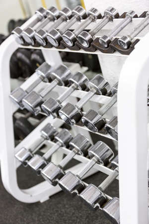 Stand with dumbbells. Sports and fitness roomの写真素材