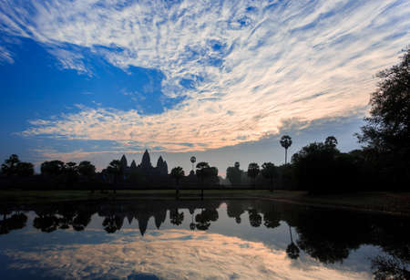 Sunrise at Angkor Wat Reflection, Siem Reap, Cambodiaの写真素材